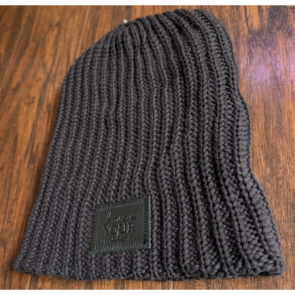 Love Your Melon Beanie Slouchy Knit Black Winter Hat 100% Cotton Made In USA NEW